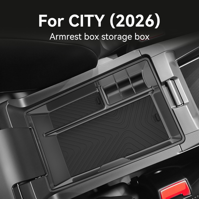 Tech Car Accessories - センターコンソールアームレスト収納ボックスオーガナイザー ホンダシティ2026用 グローブホルダーマット 収納整理トレイ 車内アクセサリー