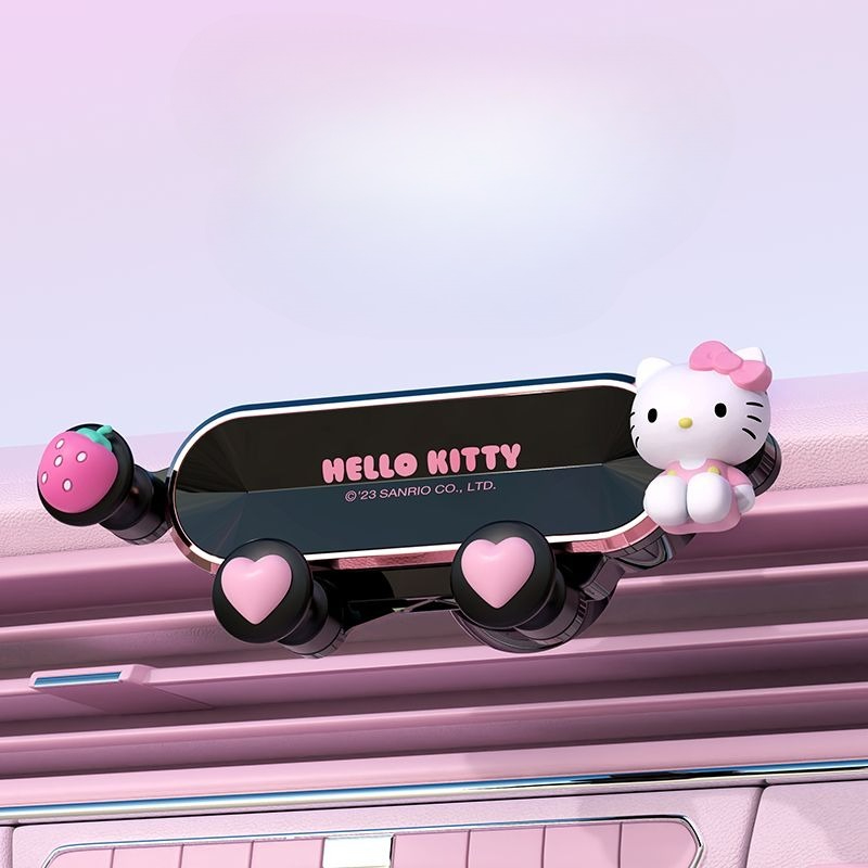 Kawaii Tech Accessories - かわいいサンリオのハローキティとクロミのスマホホルダー。車のエアコン吹き出し口に取り付けて使える、重力式のナビゲーションスタンド。女の子向けの車内装飾品として最適。新品。