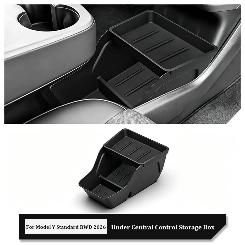 Tech Car Accessories - テスラ モデルY スタンダードRWD 2026用 TPEセンターコンソール下部収納ボックスオーガナイザートレイコンテナ 車内アクセサリー