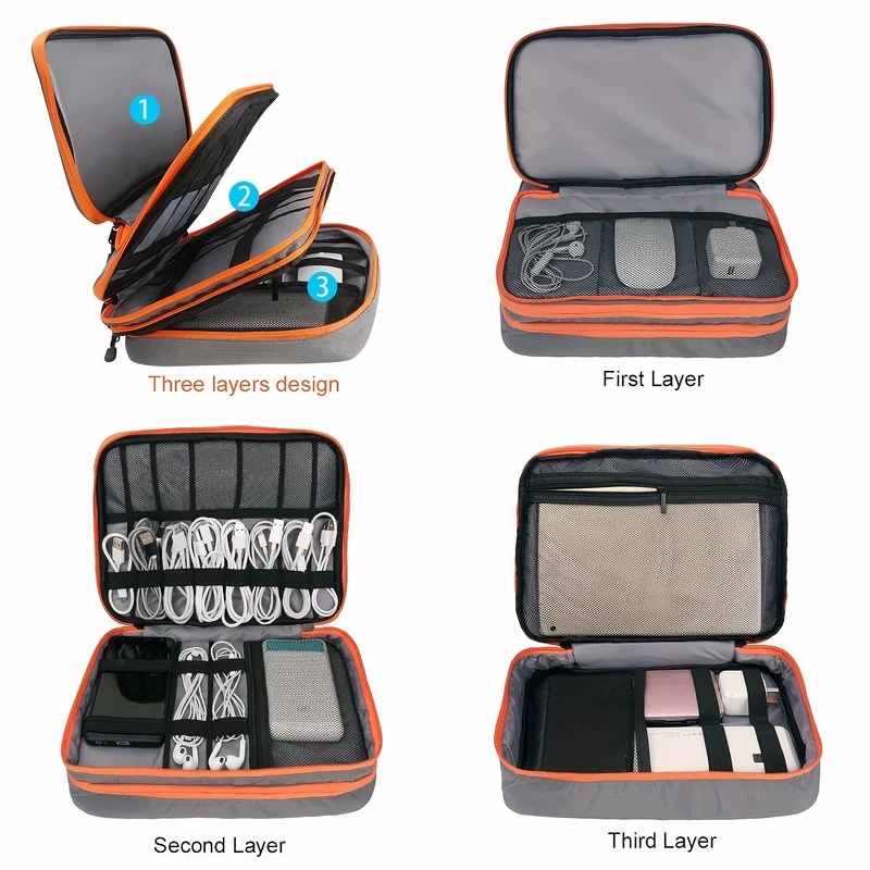多層構造の電子機器収納ポーチ。USBケーブル、充電器、デジタ - Tech Accessories Case のレビューと価格